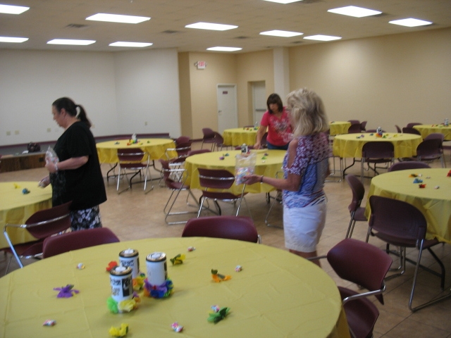 Decorating for Luau on Friday.